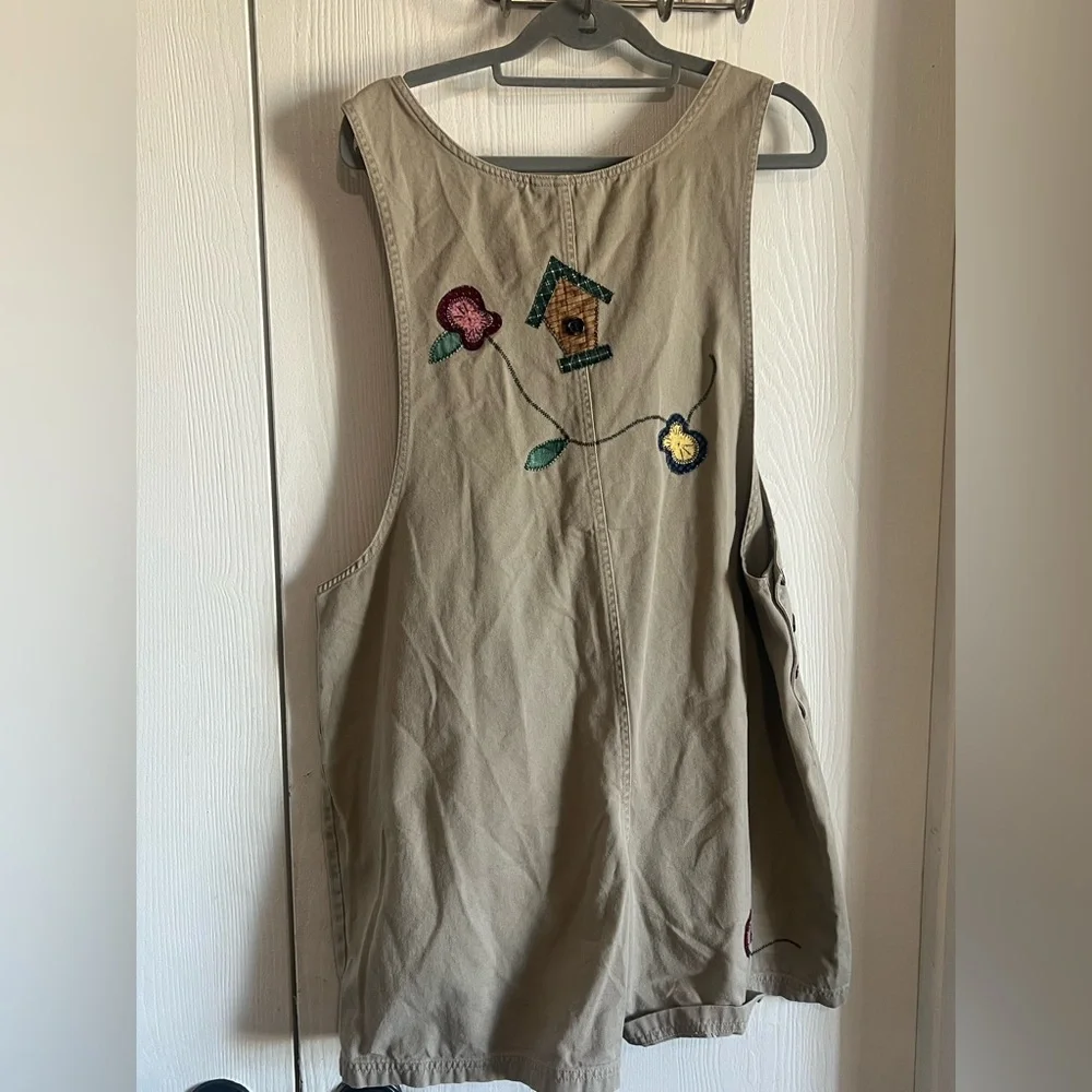 Vintage Haiks XL Patchwork Embroidered Bird House Floral Beige Overalls. - Picture 7 of 12